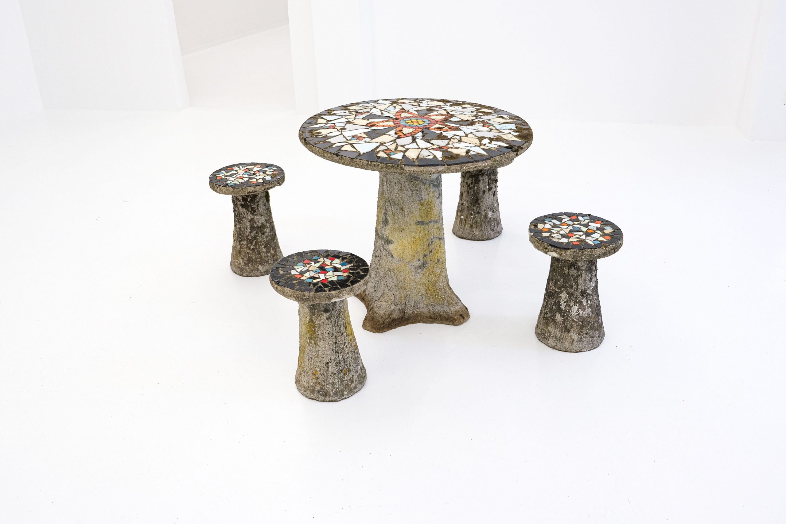 concrete garden furniture, vintage, concrete, garden, mosaic, willy guhl